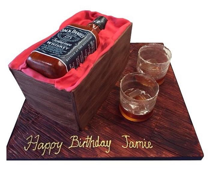 Cakes by Sevil — Cognac bottle cake with hand painted details.