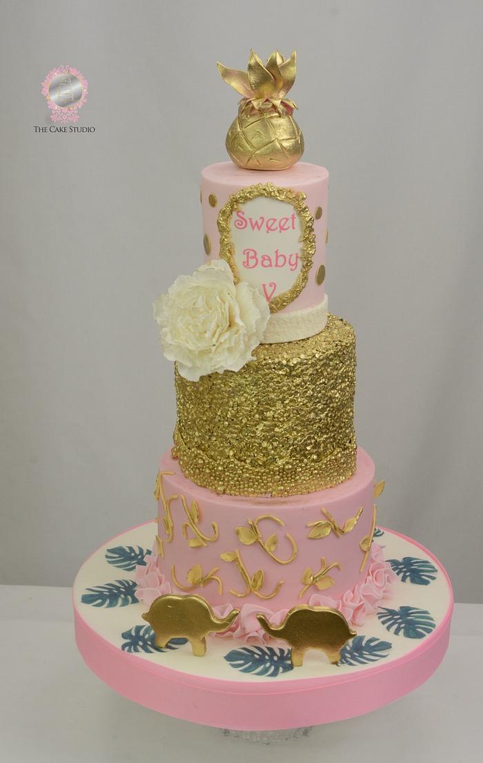 Pink and Gold Baby Shower Cake