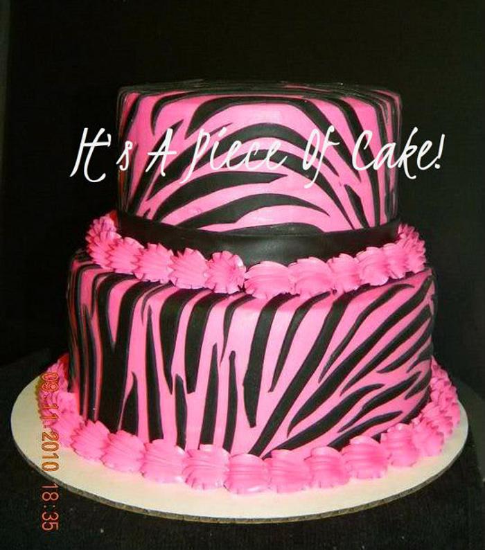 Zebra Print Cake, Buttercream Icing, Black Fondant