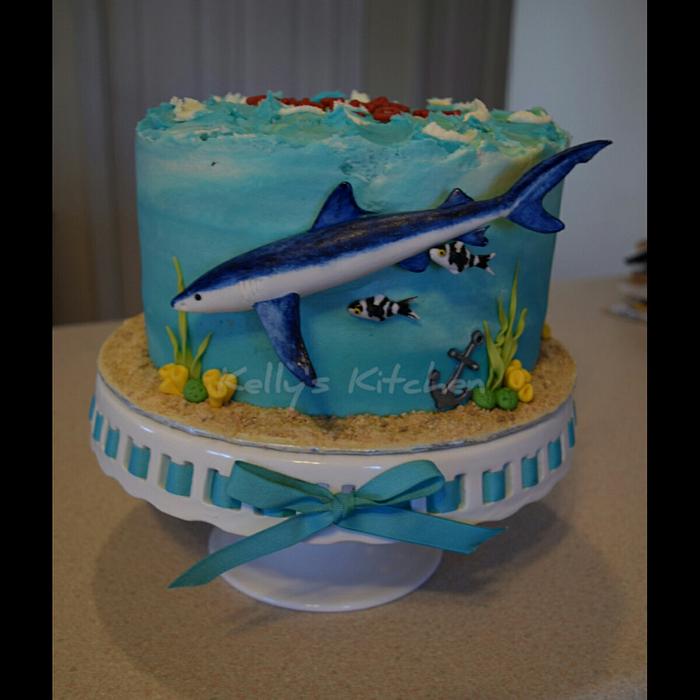 Blue Shark Birthday Cake