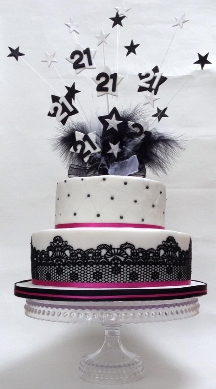 21st black and white Birthday cake 