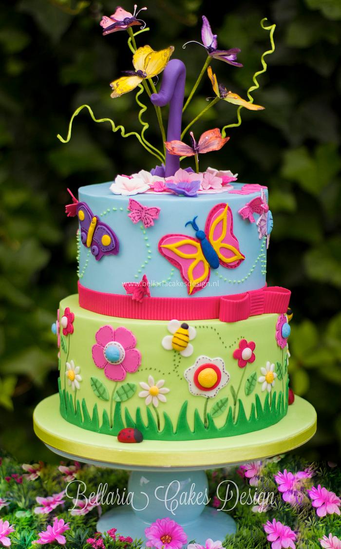 Butterflies garden birthday cake