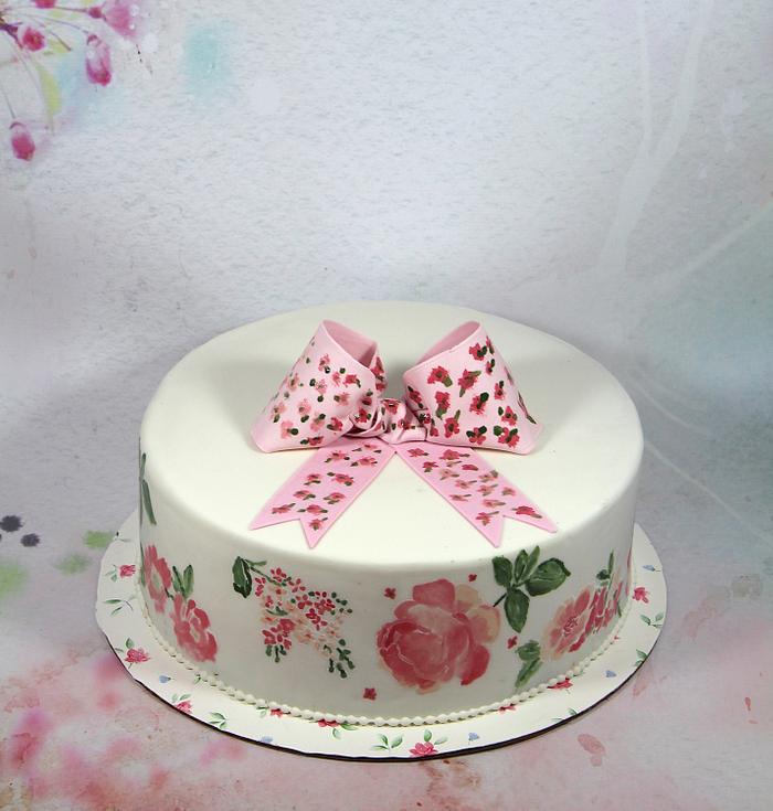 rose painted cake