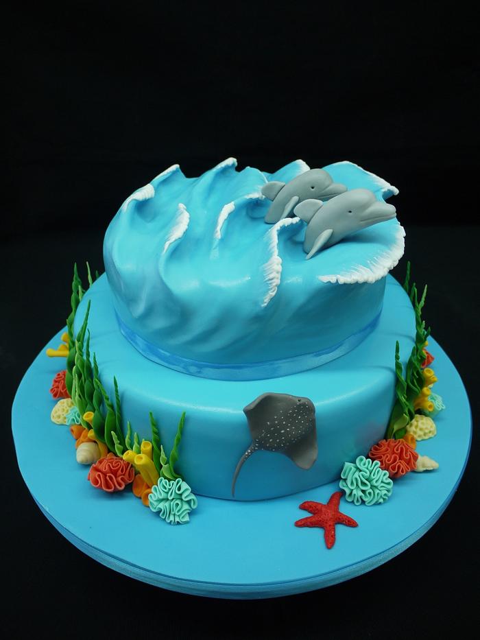 Ocean themed christening cake