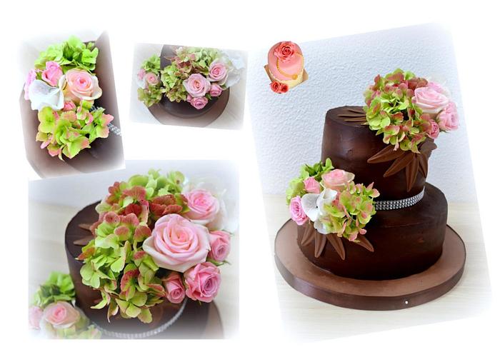 Chocolate ganache with vivid flowers
