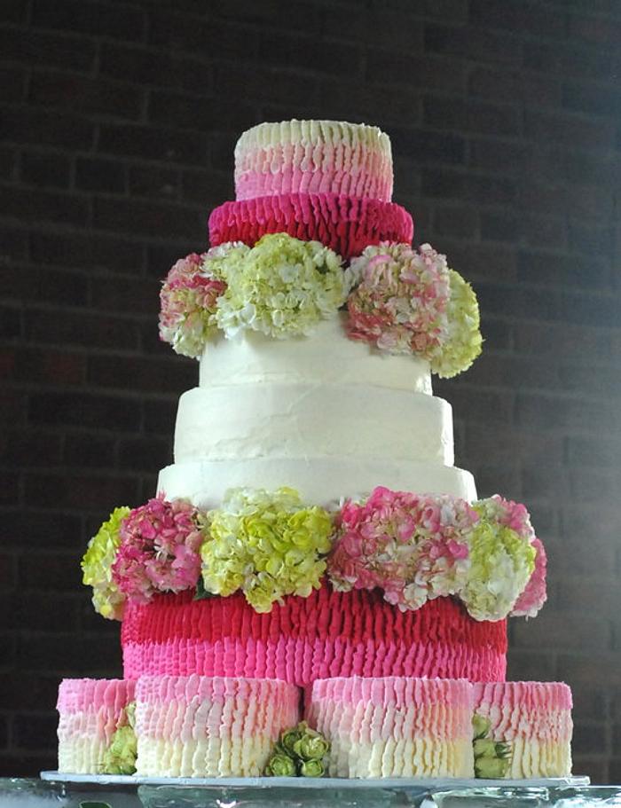 Pink Ombre Ruffle and Textured Buttercream Wedding Cake