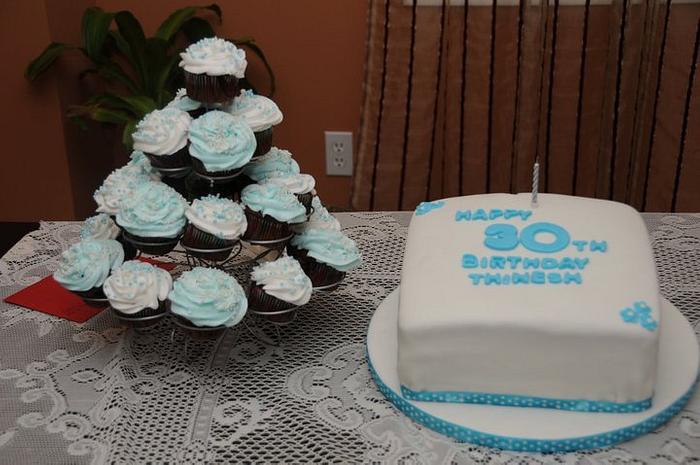 30th Birthday Cake and Cup cakes
