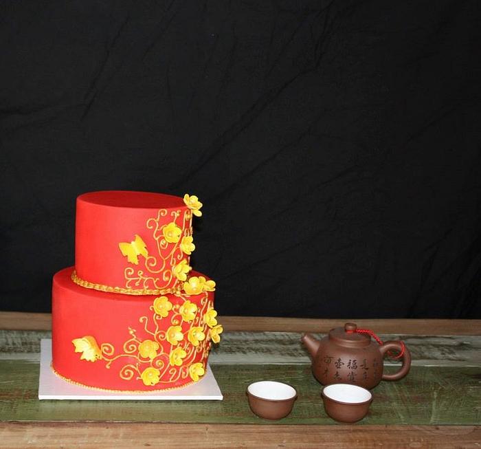 Red and Gold Chinese inspired Cake