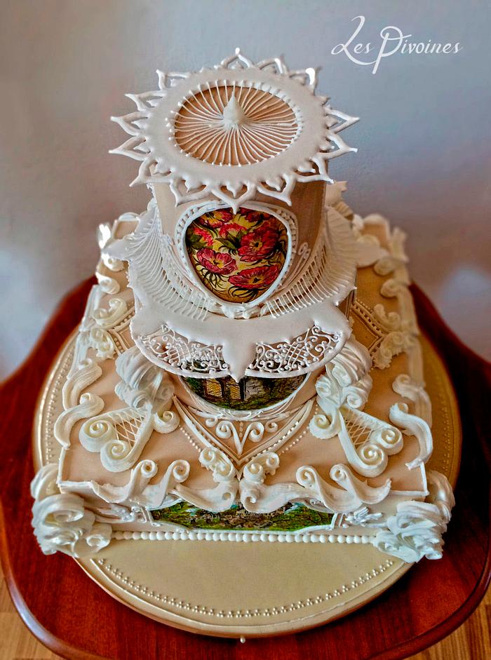 Royal Icing hand painted wedding cake