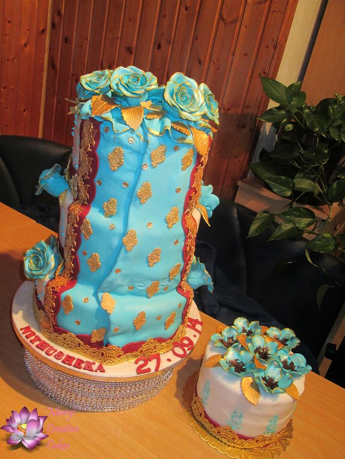 Blue & Gold Saree Cake - Decorated Cake by Sayantanis - CakesDecor