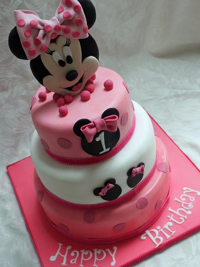 Minnie Mouse 3 Tier 1st Birthday Cake