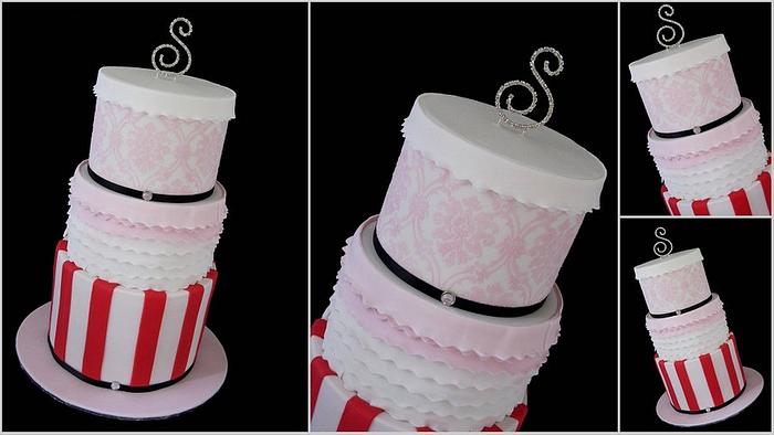 Damask, frills and stripes 13th Birthday cake