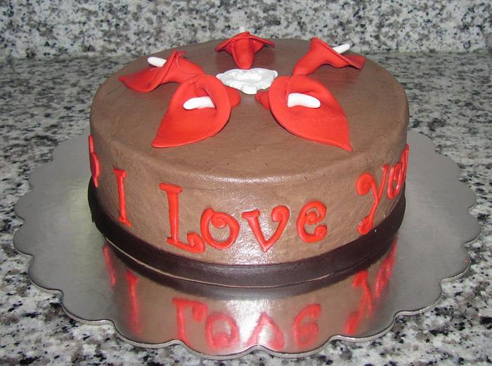 Red Calla Lily Anniversary Cake