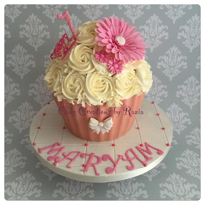 Pink and white giant cupcake