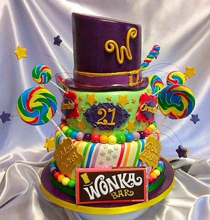 Willy Wonka inspired chocolate and candy cake