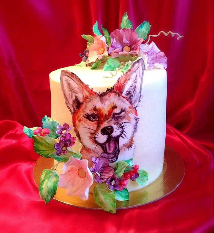 Cake with hand-painted "Sly Fox"