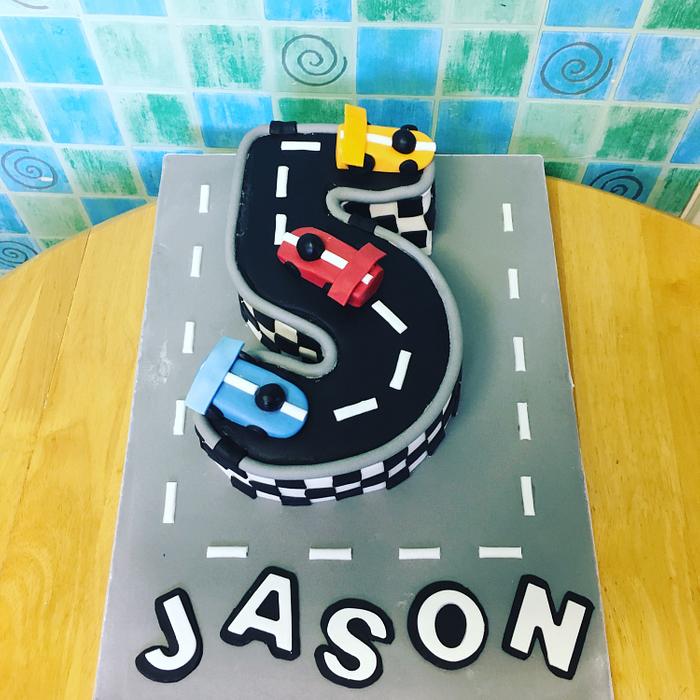 Number 5 race car cake