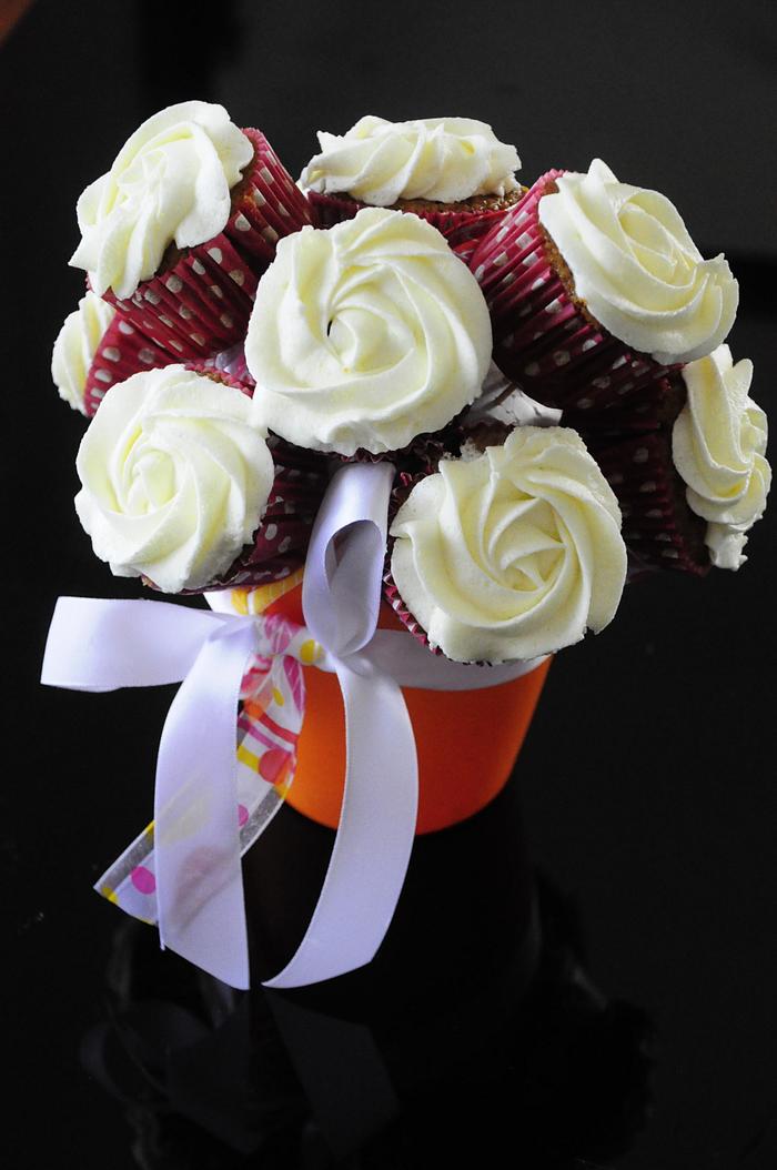 Vase of cupcake flowers