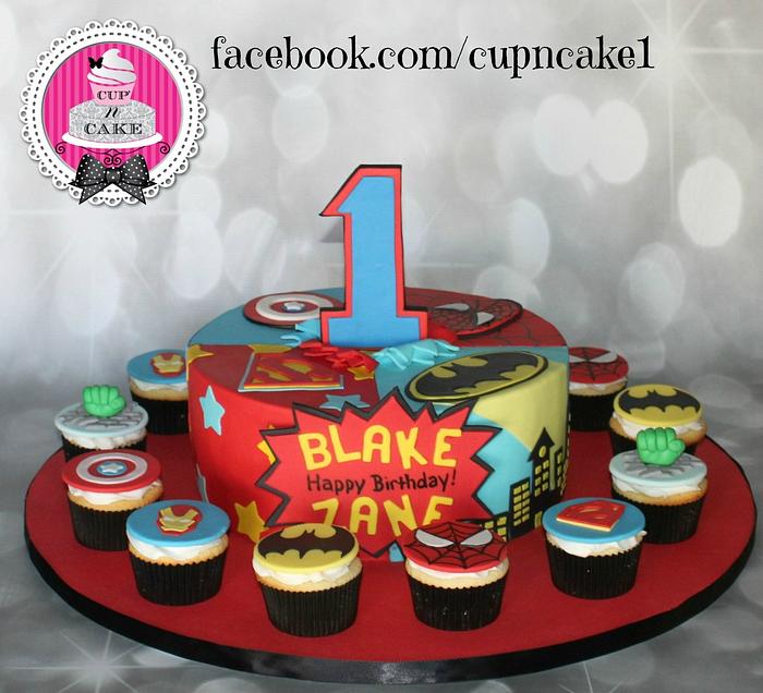 Super hero cake and cupcakes
