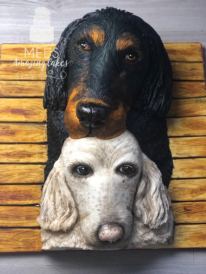 Two dogs sculpted cake 
