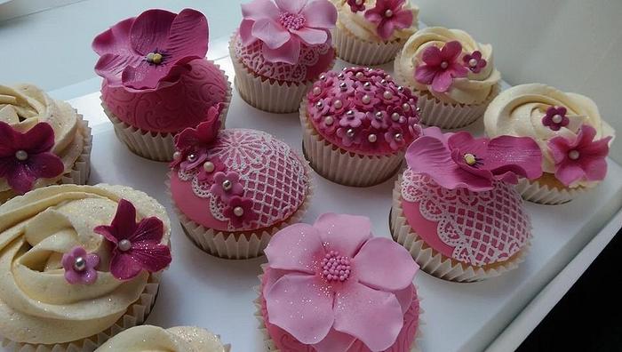 Pink lace floral cupcakes