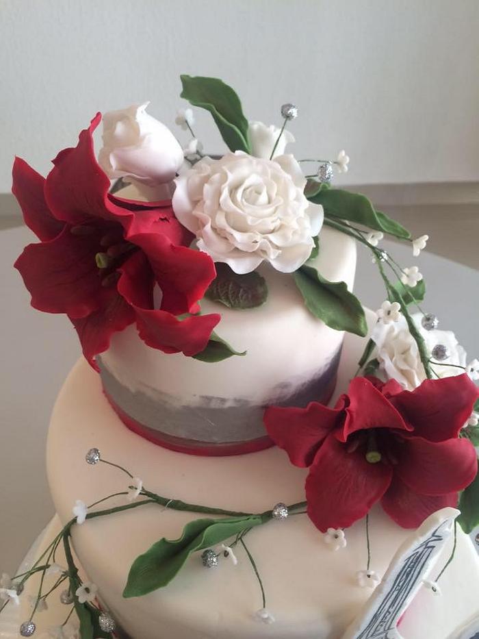 Red and Silver wedding cake