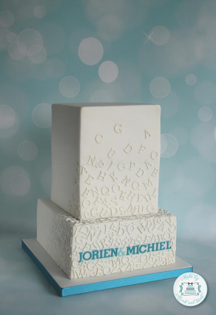 Falling letters wedding cake