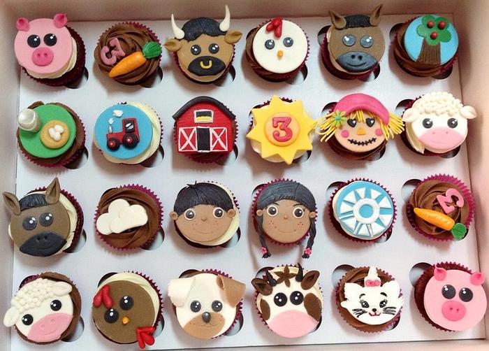 3rd Birthday Farm Theme Cupcakes