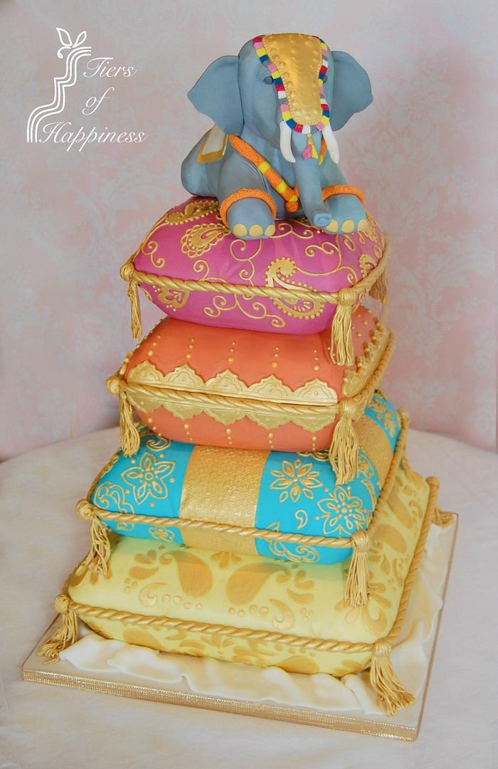 Indian Elephant on Cushions Wedding Cake