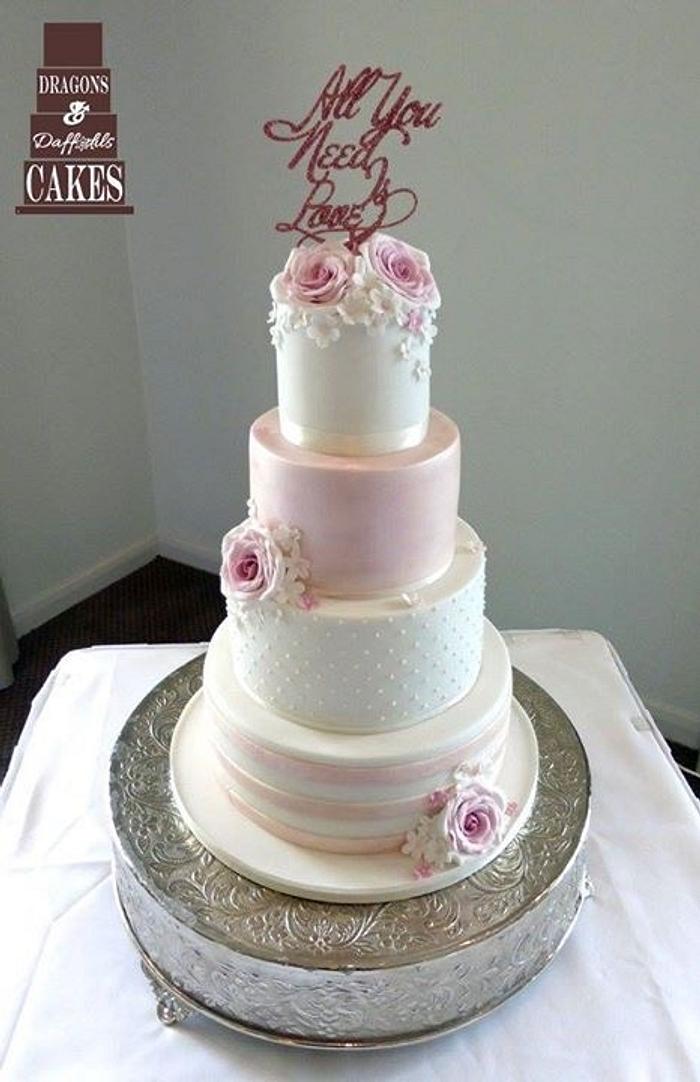 Pearlised pink wedding cake 