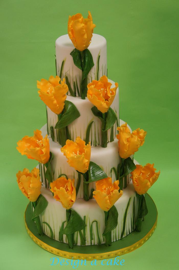 yellow tulip wedding cake
