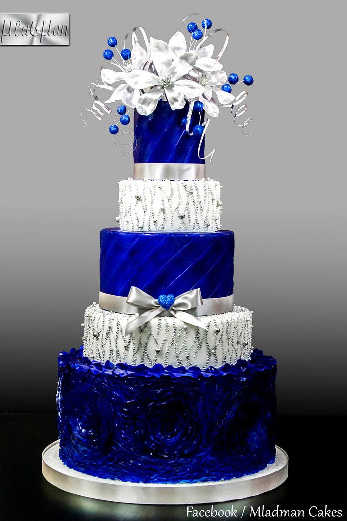 Royal Blue - Silver Wedding Cake