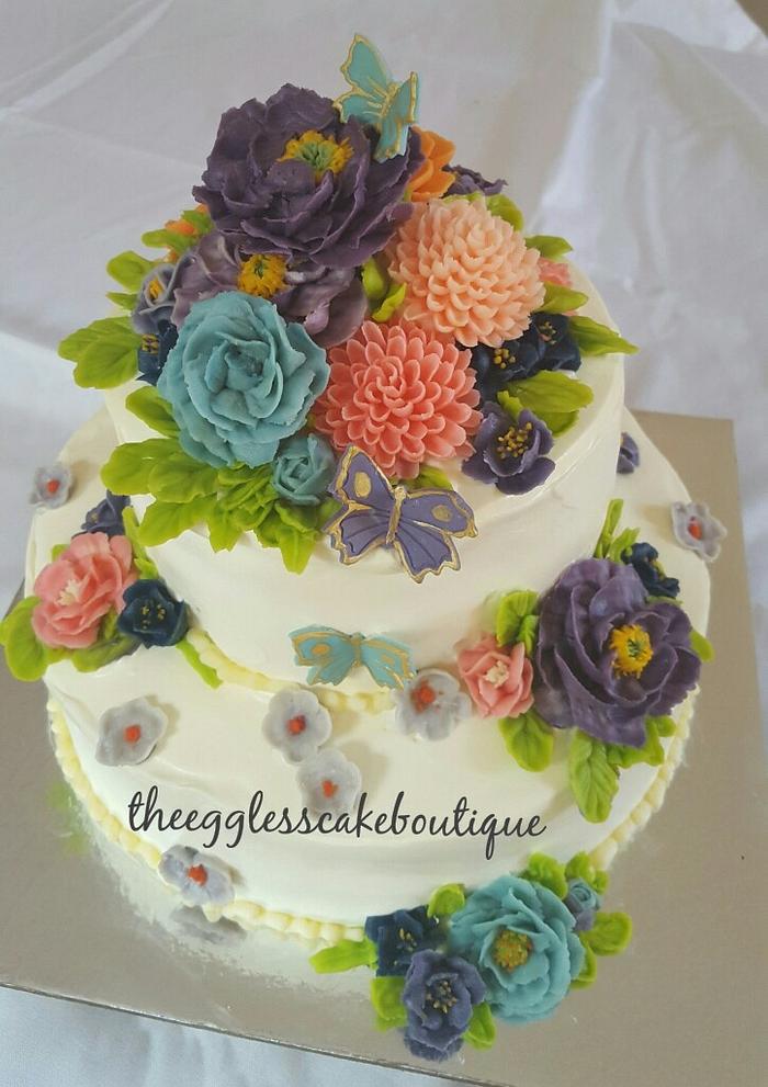 Floral fresh cream Wedding cake 