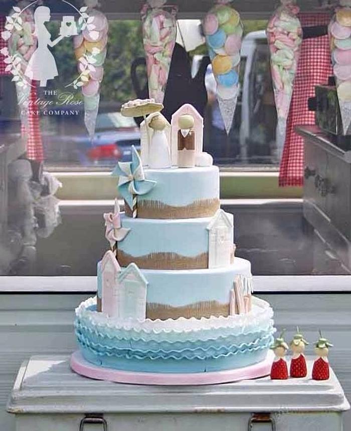 Summer holiday, beach themed wedding cake