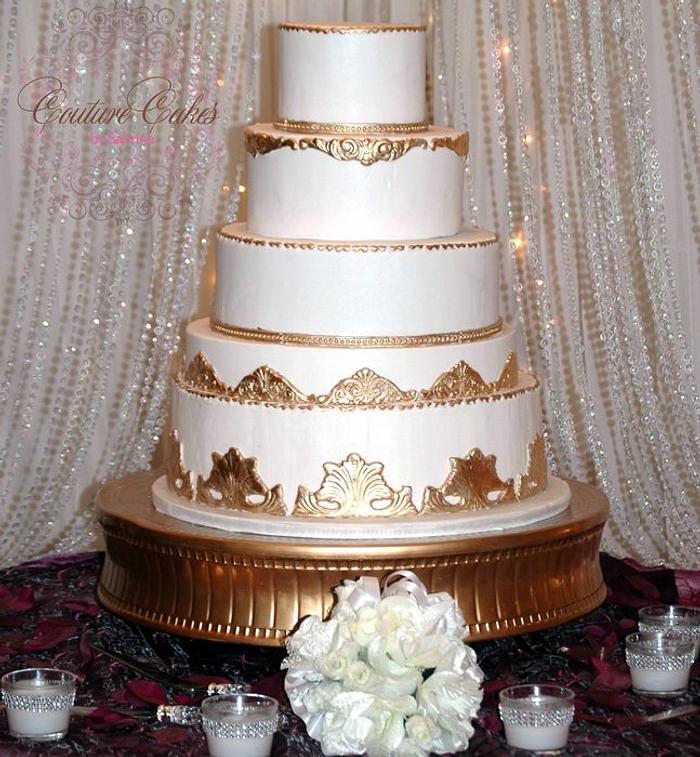 White and Gold Baroque Wedding Cake