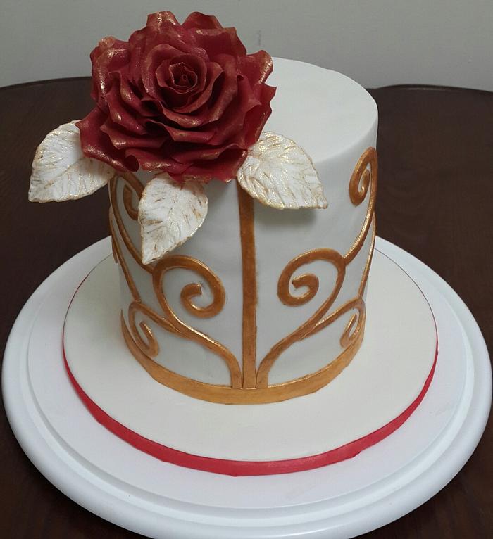 Red,  White and Gold anniversary cake