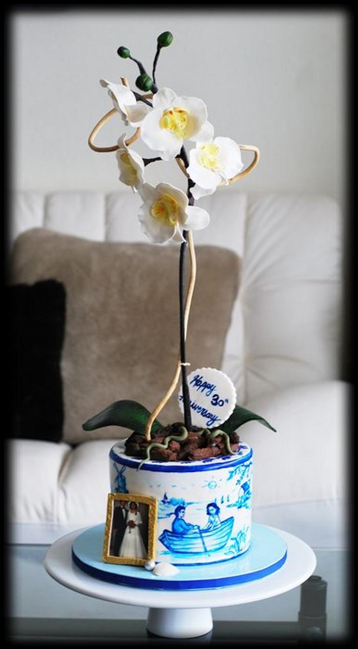Orchid plant anniversary cake