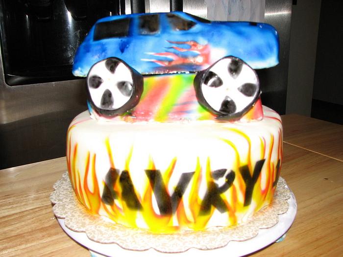16th bday car with flames