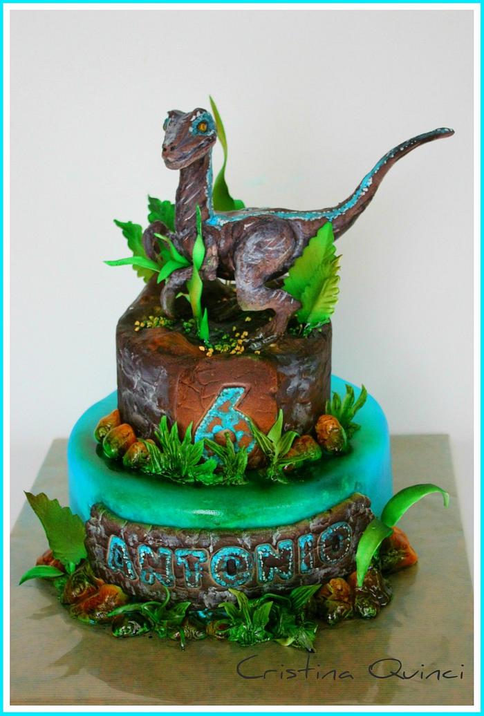 Blue dinosaur cake