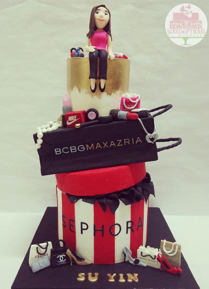 Red, black and gold birthday cake