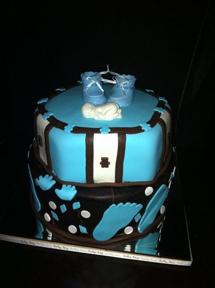 Blue & Brown baby shower cake