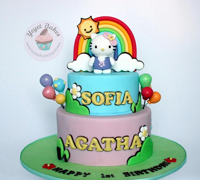Hello Kitty Garden Theme Cake for 1st Birthday