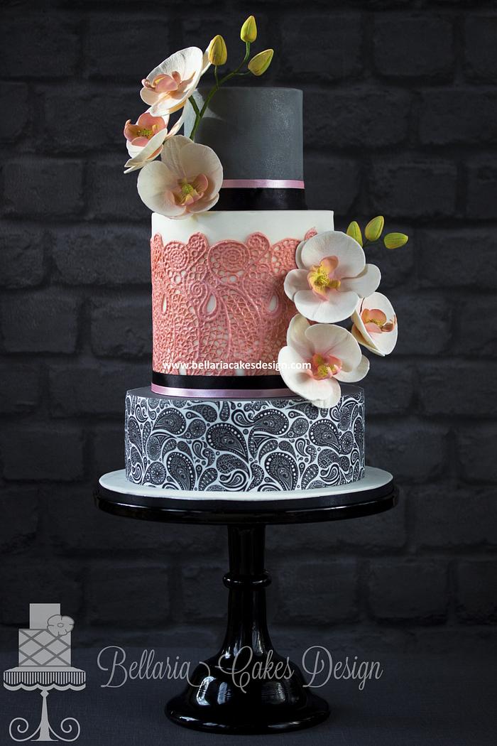 Paisley and orchid wedding cake
