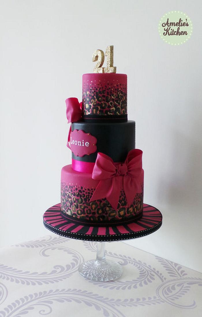 Leopard print 21st birthday cake