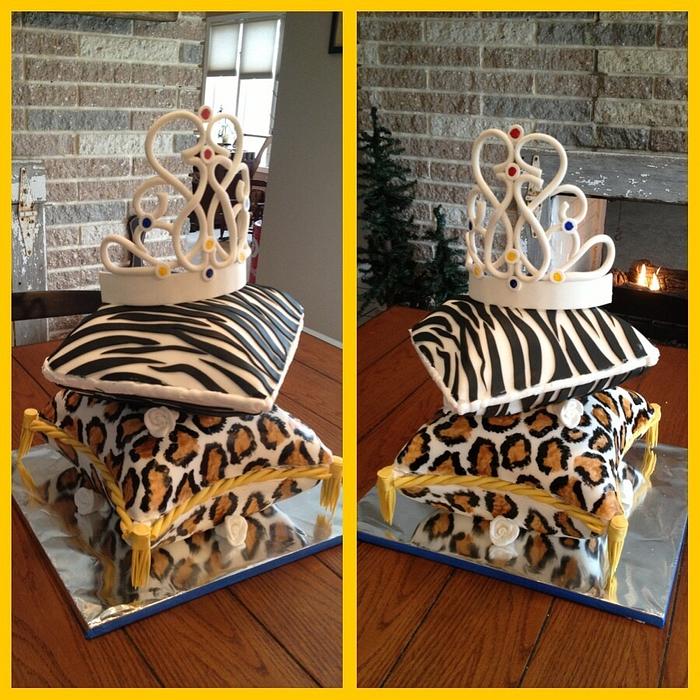 Two tier pillow/tiara cake