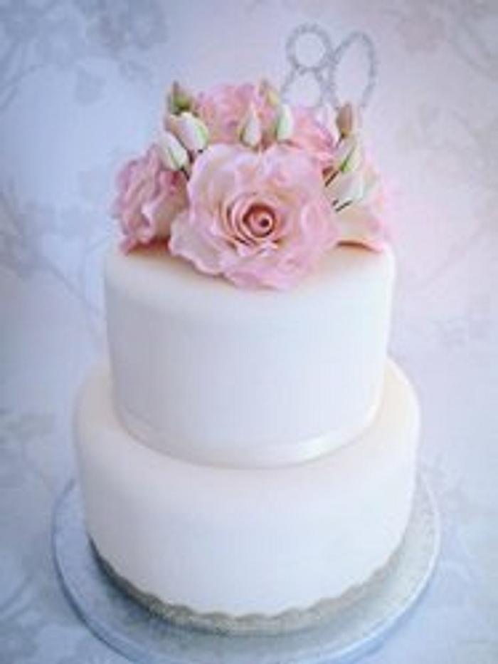 Floral rose 80th birthday cake