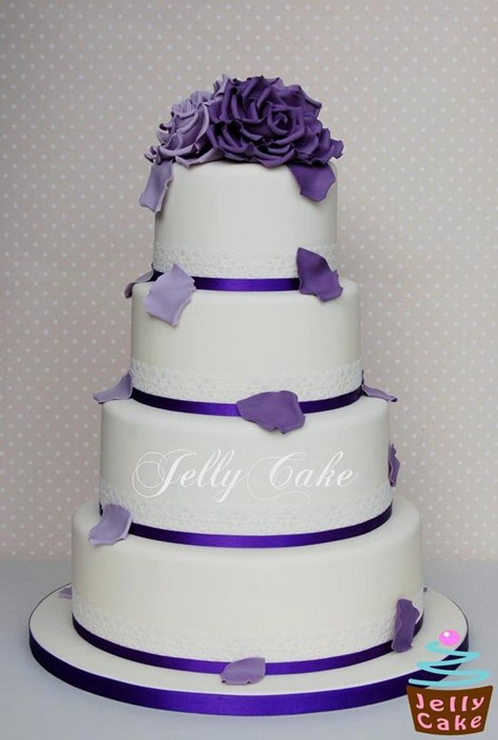 Purple Roses Wedding Cake