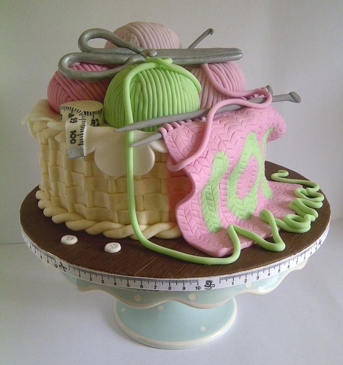 100th Birthday Knitting Basket Cake