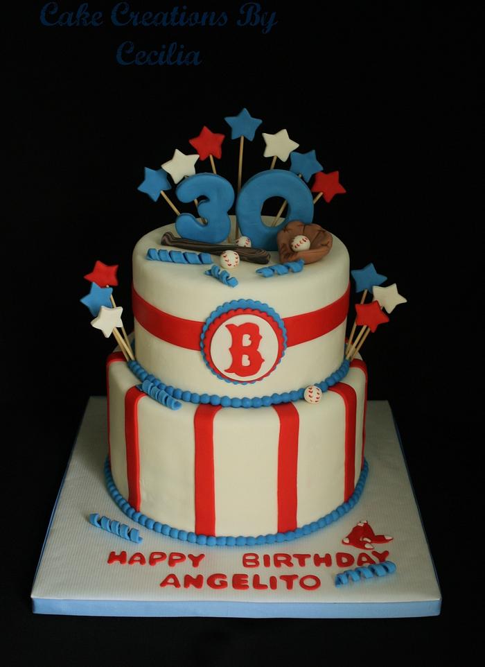 "Boston Red Sox" Baseball Birthday Cake