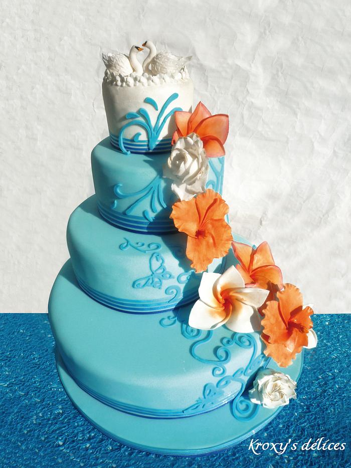Tropical beach wedding cake